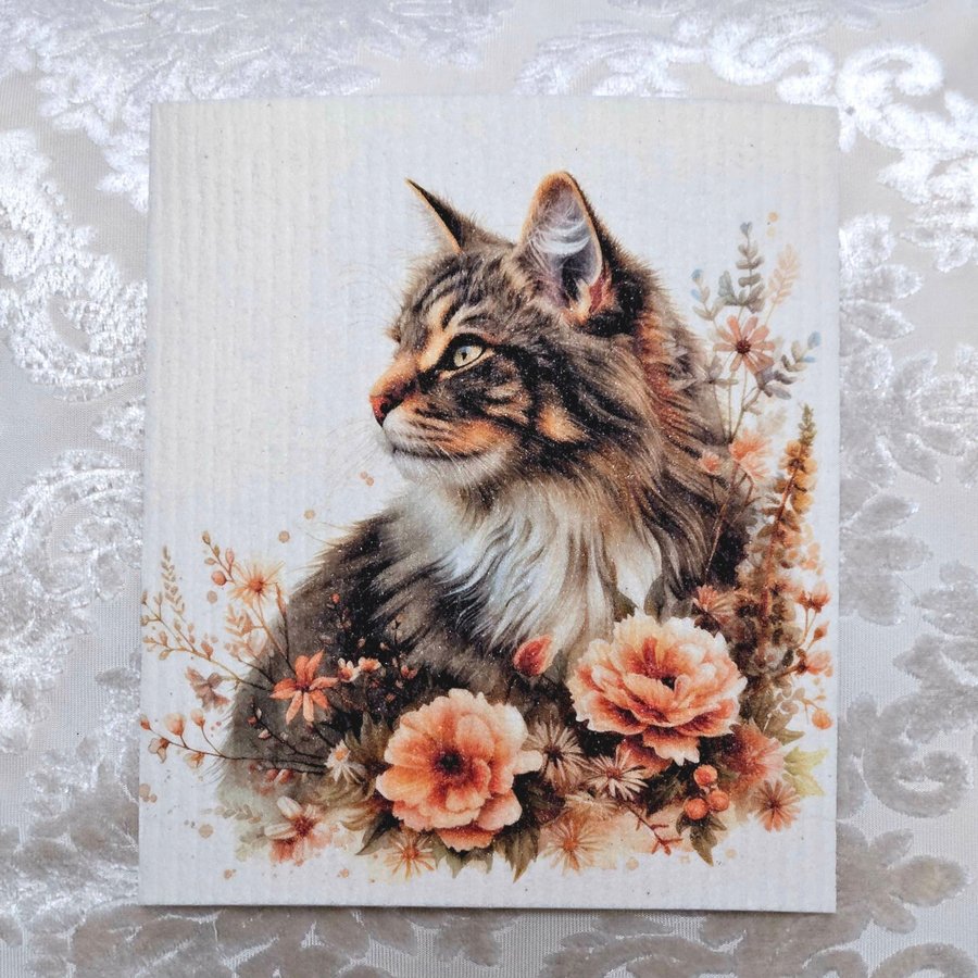 Disktrasa med tryck wettex print Shabby Chic katten