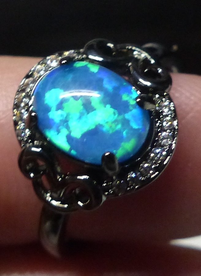 Lab opal ring CZ smycke ädelsten berlock chakra healing färger syntetiskt