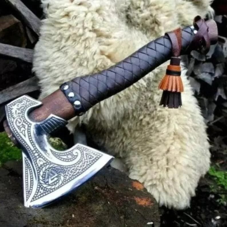 Custom Handmade Forged Carbon Steel VIKING AXE with Ash Wood Shaft Wedding gift