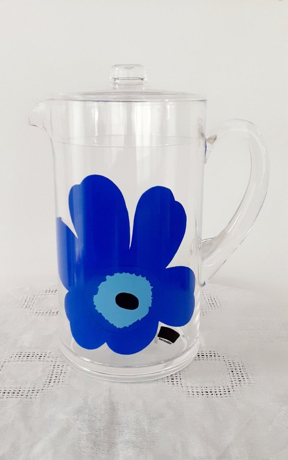 MARIMEKKO tillbringare/kanna 4 stora glas i plast blå