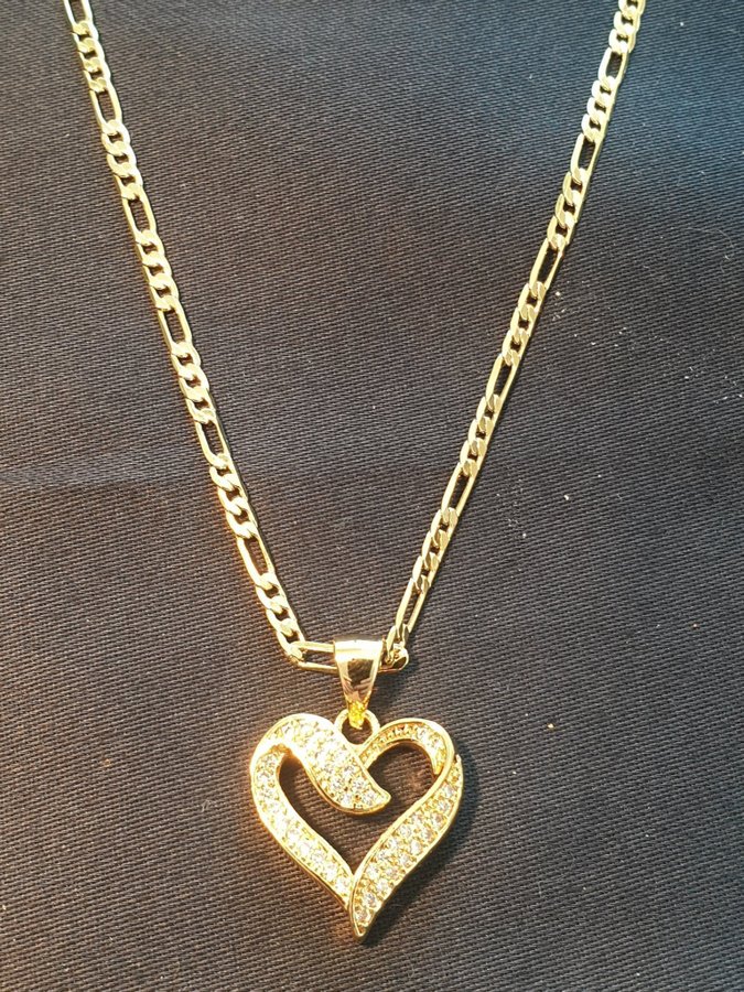 60cm 18K Goldfilled Guldfylld Chain Necklace Halsband  Heart Pendant