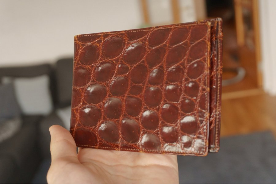 vintage plånbok krokodil reptil skinn läder lack retro 40 50 60 70 80 tal