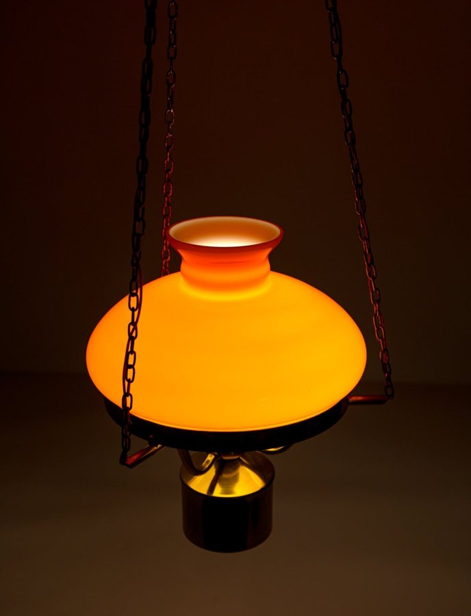 Elegant el-fotogenlampa orange glas mässing Örsjö Helmer Andersson