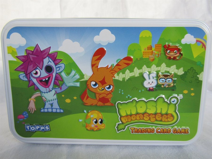 TOPPS Moshi Monsters trading card plåtburk burk box metall skrin 11x17cm leksak