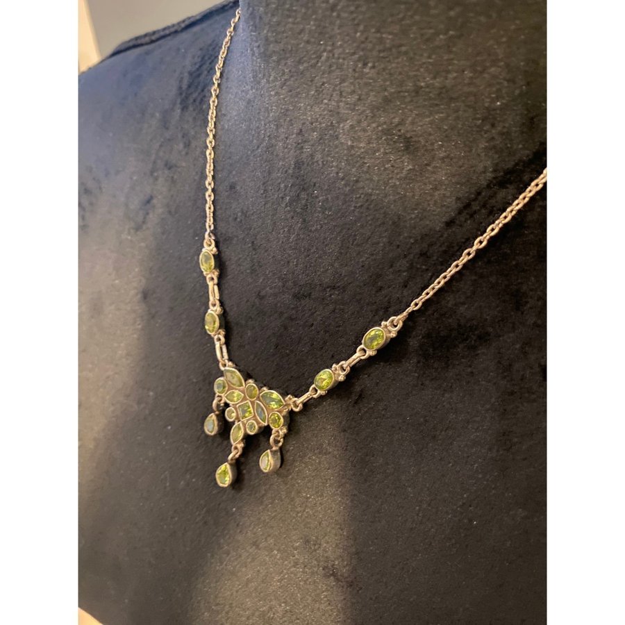 Vintage handgjort peridot halsband 925 silver