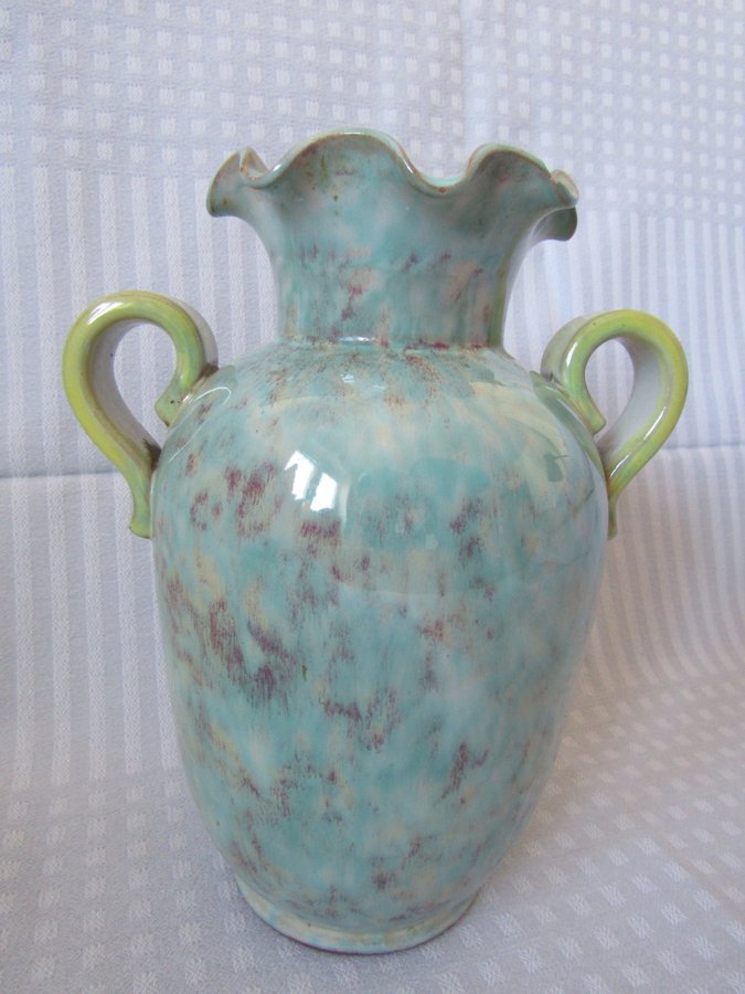 50tal Christer Heijl keramik äldre vas H23cm grön gul glasyr