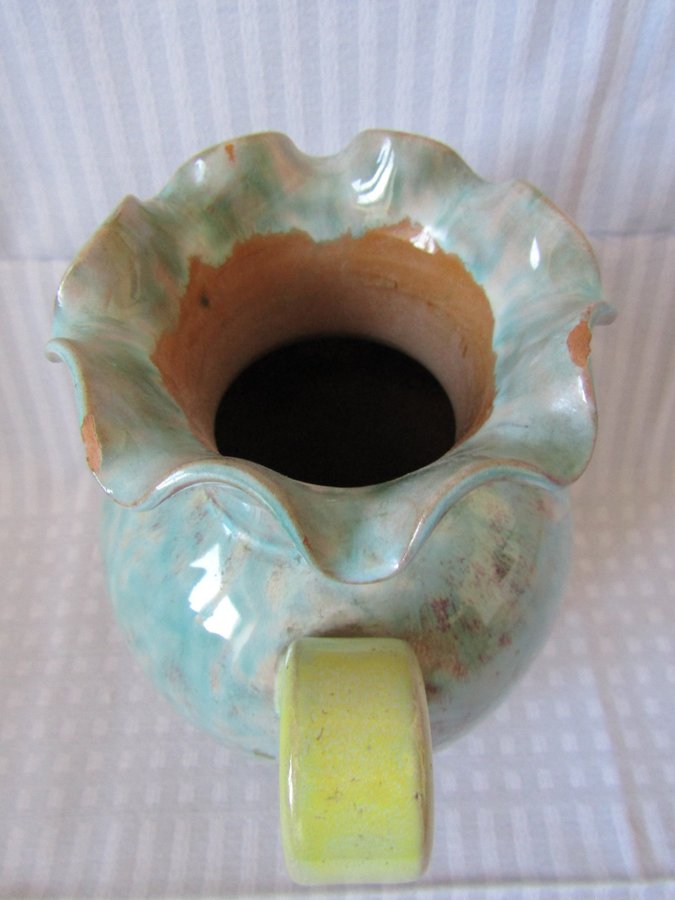 50tal Christer Heijl keramik äldre vas H23cm grön gul glasyr