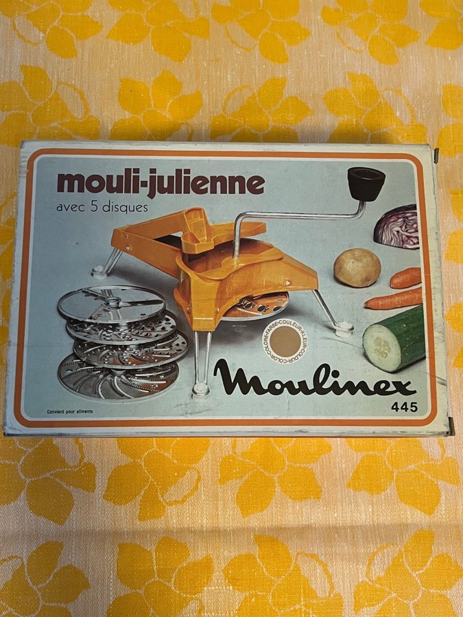 Vintage Råkostkvarn Grönsaksrivare MOULI JULIENNE ”Månlandare” Made in France