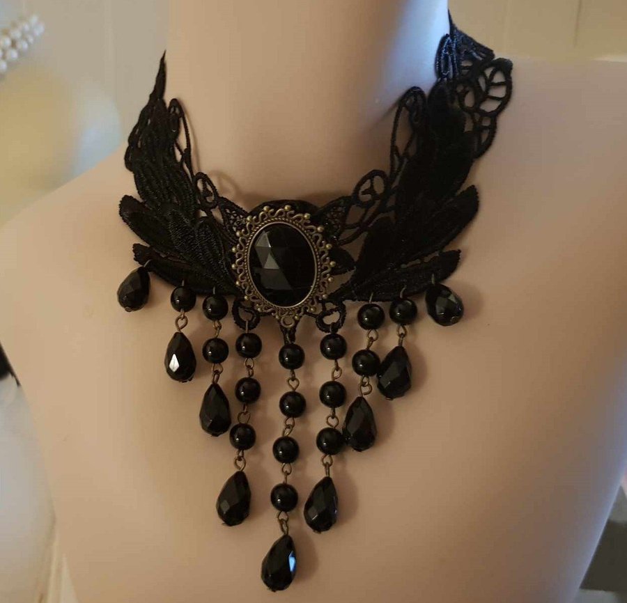 Nytt GOTISKT svart spetshalsband - viktoriansk stil - Goth sexigt romantiskt fin