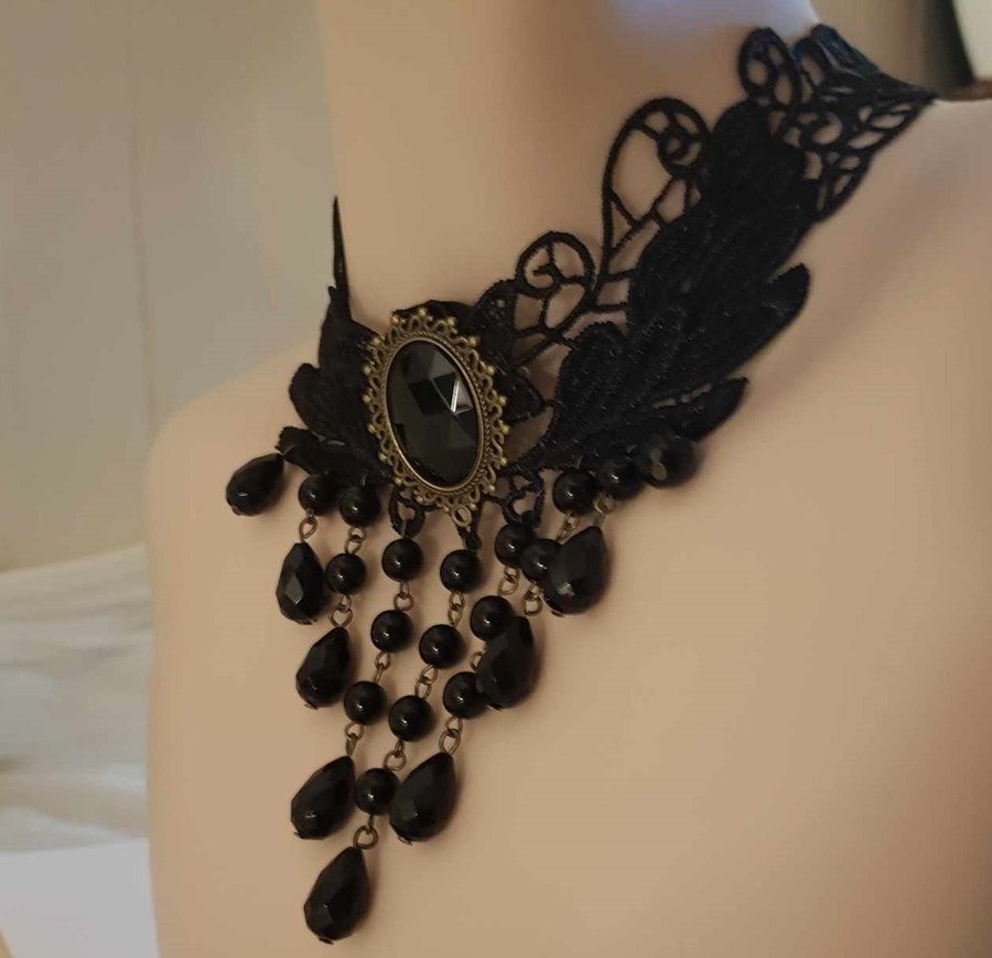 Nytt GOTISKT svart spetshalsband - viktoriansk stil - Goth sexigt romantiskt fin