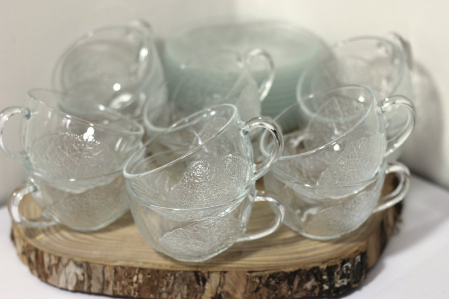 24 delar Arcoroc glaskopp glas kopp tekopp kaffekopp aspen lövet vintage