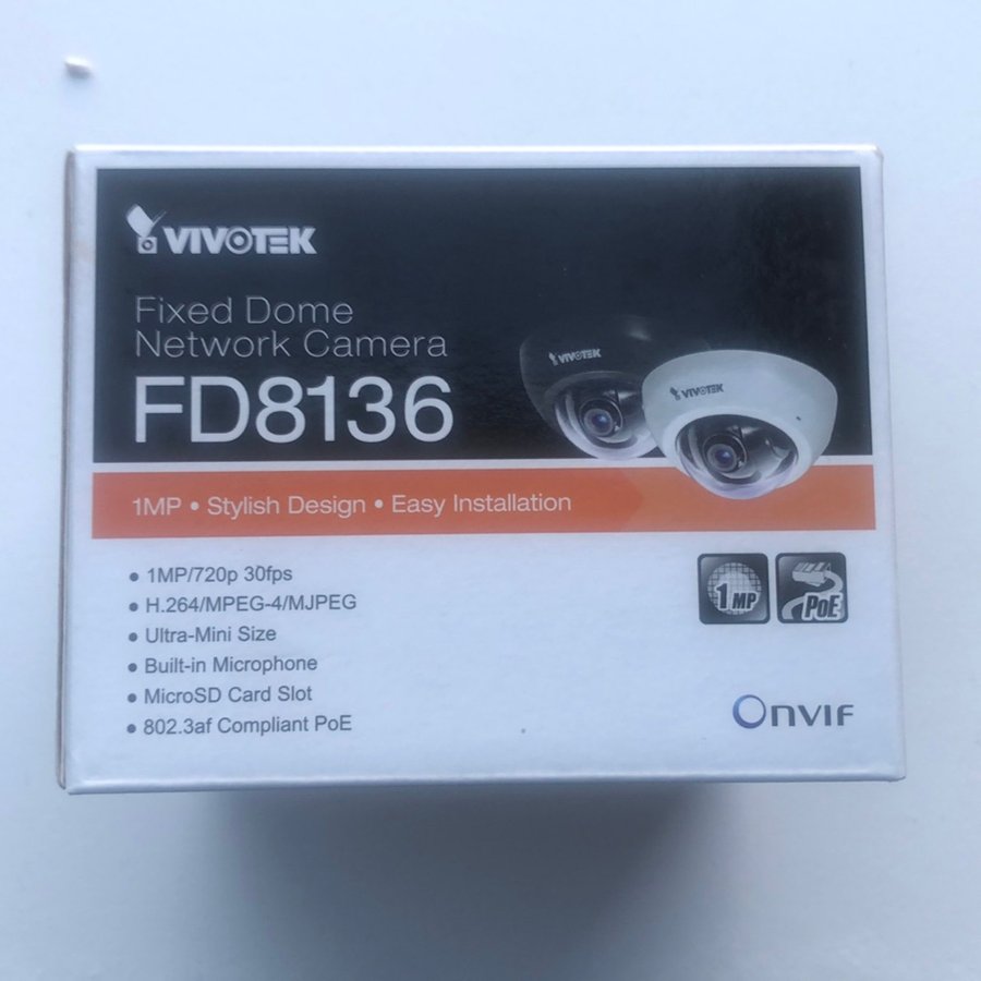 Övervakningskamera - Vivotek Fixed Dome Network Camera FD8136 - 1MP - oanvänd