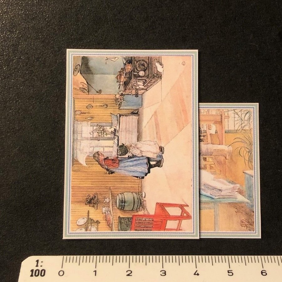 Miniatyr 2 x skolplansch poster Carl Larsson dockskåp dockhus 1:12 eller Lundby