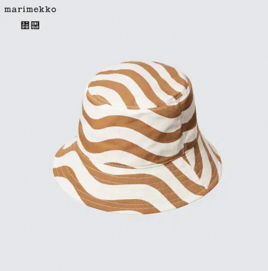 Marimekko x Uniqlo Lirinä beige randig bucket hat hatt solhatt