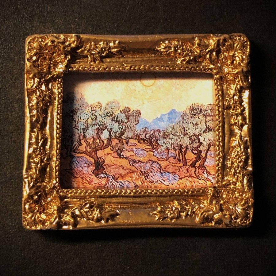 Miniatyr tavla Olivträd av Vincent van Gogh 1889 dockskåp dockhus 1:12 Lundby