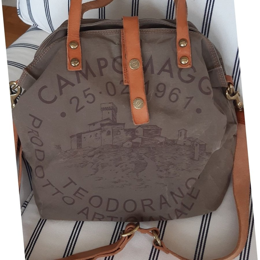 Campomaggi- printed unique Canvas bag shoulder Tote XL withe leather