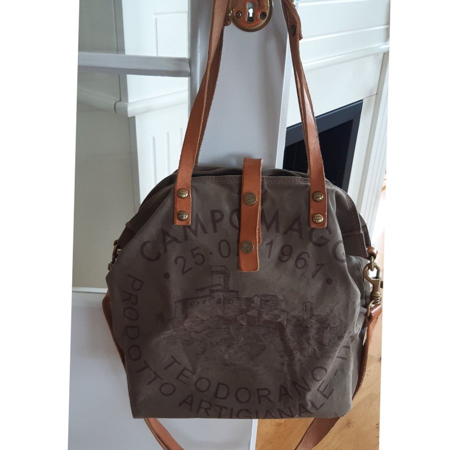 Campomaggi- printed unique Canvas bag shoulder Tote XL withe leather