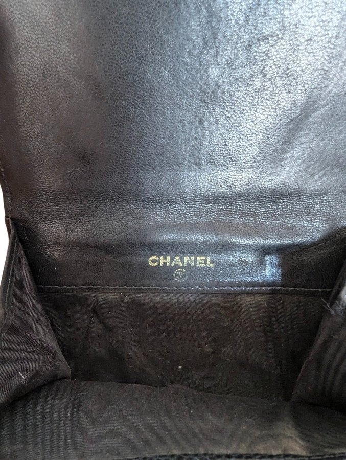 Äkta Vintage Svart Chanel CC Plånbok i läder