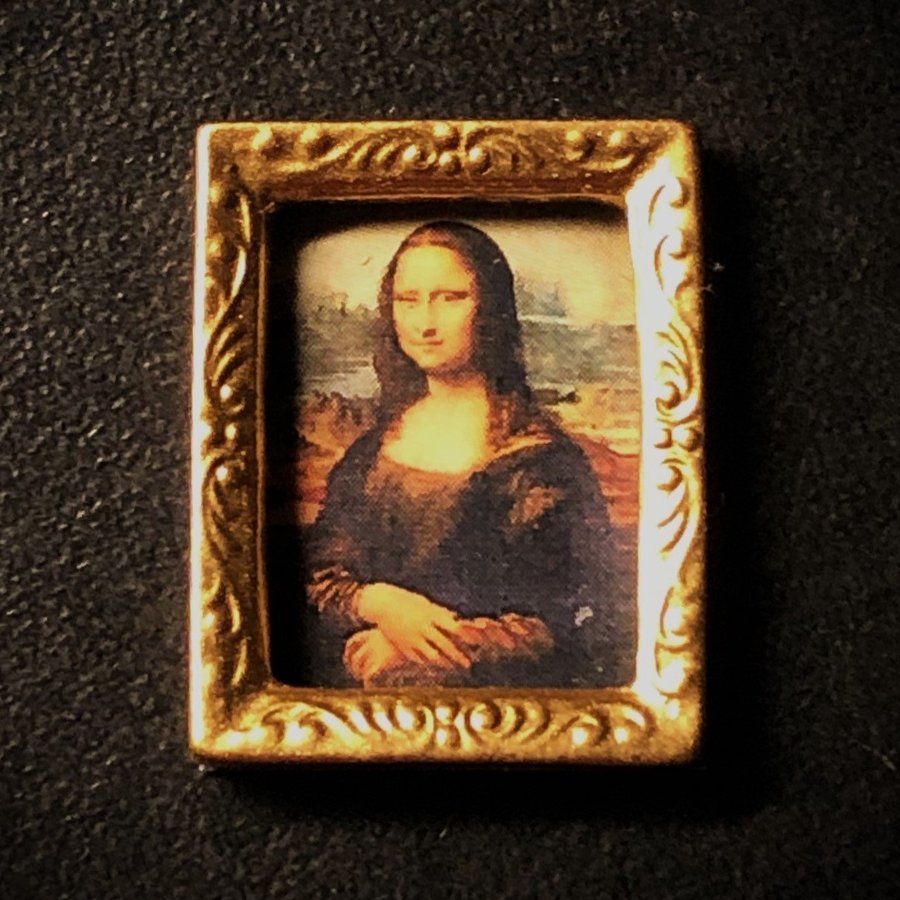 Miniatyr tavla Porträtt Mona Lisa av da Vinci dockskåp dockhus 1:12 Lundby
