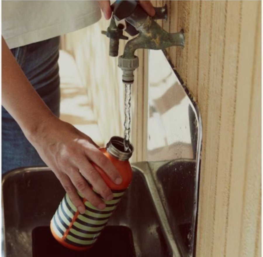 Marimekko Bastua Vattenflaska tumbler rostfritt stål randmönster grön/orange