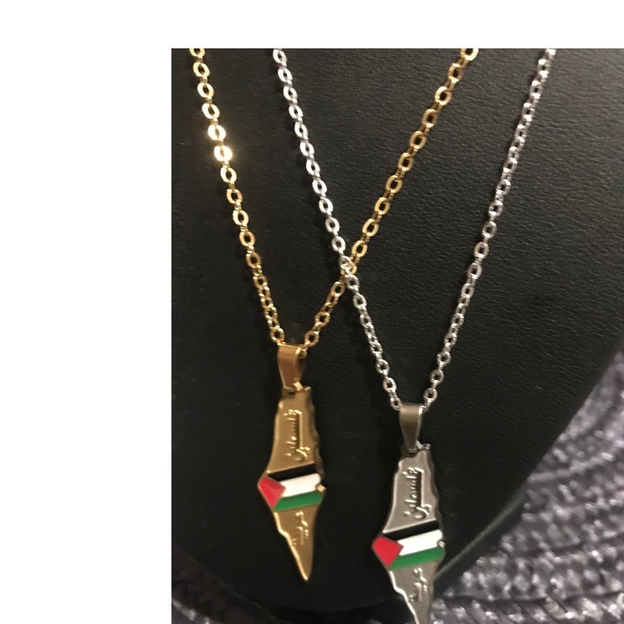 2 st/ Palestina flagga Karta Halsband( Guld/silver )