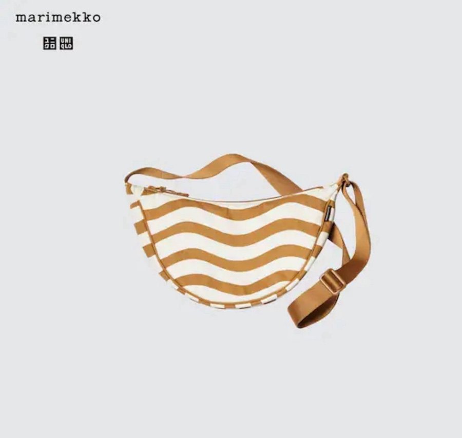 Marimekko x Uniqlo Lirinä round mini beige randig axelremsväska handväska väska