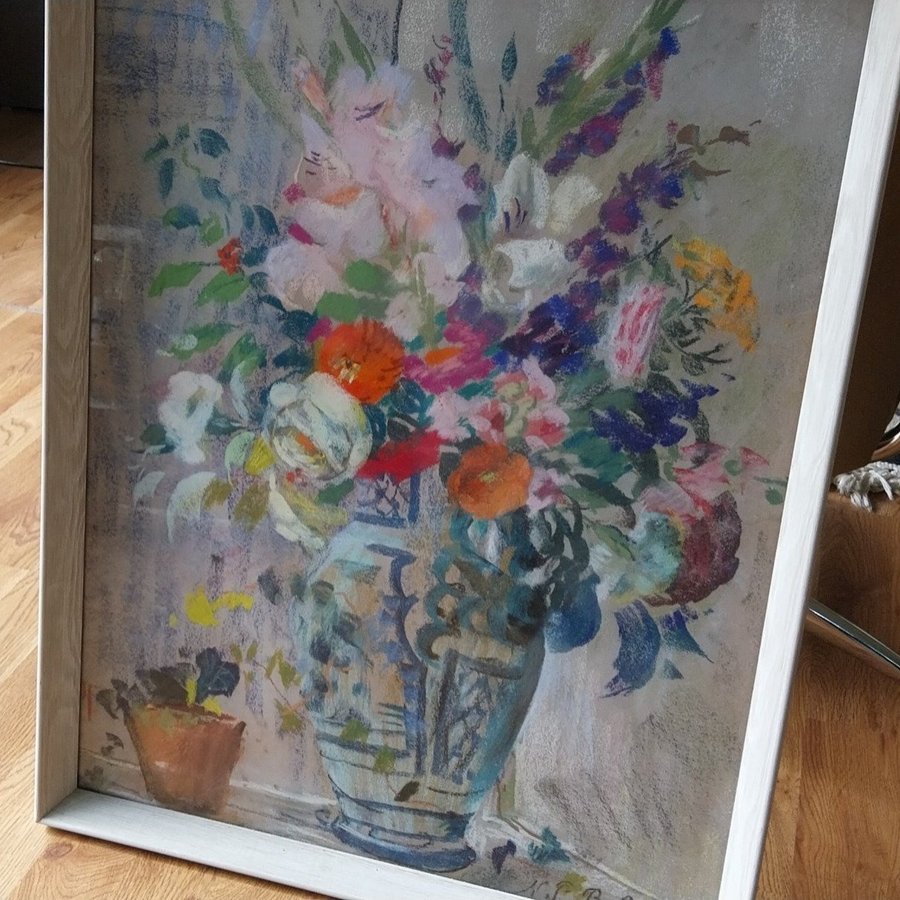 Original Niels Peter Bolt 1934 Signerad Målning Blommor Signeret Maleri Blomster