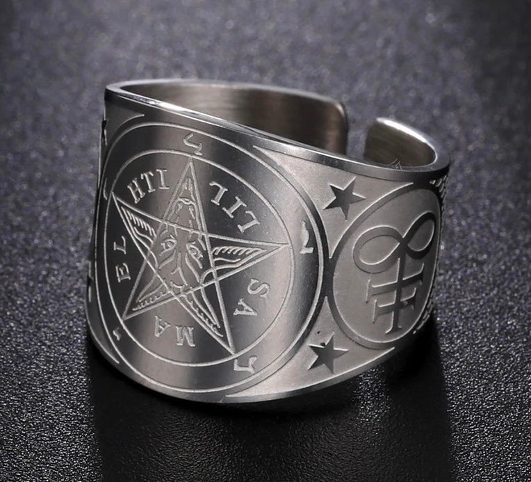 Ny ring med pentagram Baphomet Ockult Satanic Metal Goth Punk Stainless Wicca