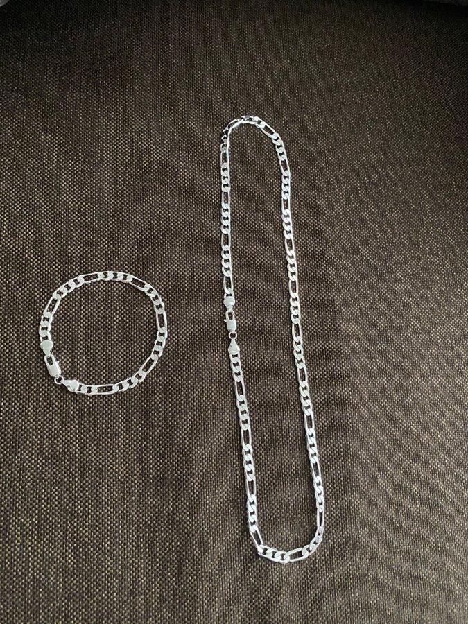 Ny tjock Silverpläterad (925)Halsband och Armband