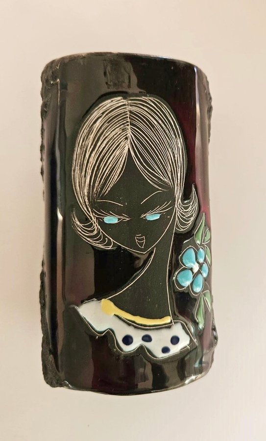 Skål o vas Italien San Marino 1960-talet sgrafitto-keramik vintage