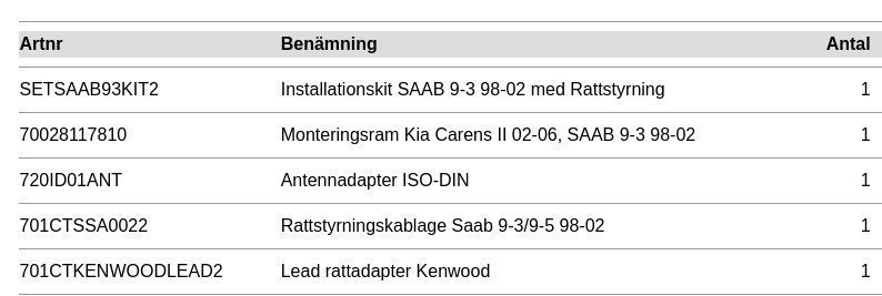 Saab 9-3 1998-2002 Stereo konverteringskit till enkel-din stereo