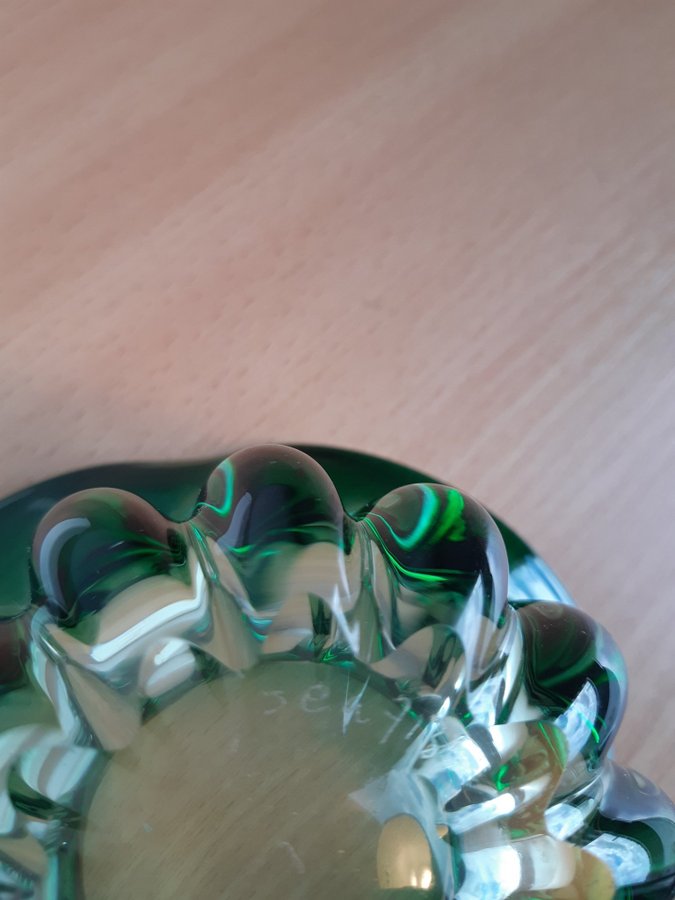 SEA Glasbruk Kosta: vas med skål Glas Grönt Vintage: 50-talet