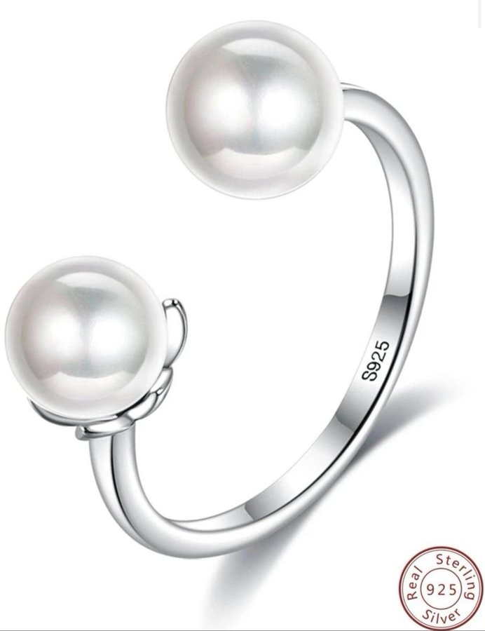 Ny i ask-Ring från Paris pearl i 925 sterling silver 2 odlade sötvattenspärlor