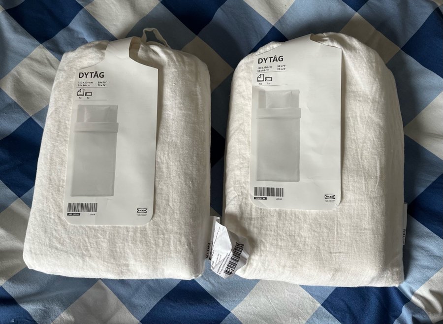 2 st påslakan + 2 st örngott DYTÅG från IKEA vit linne NYTT!