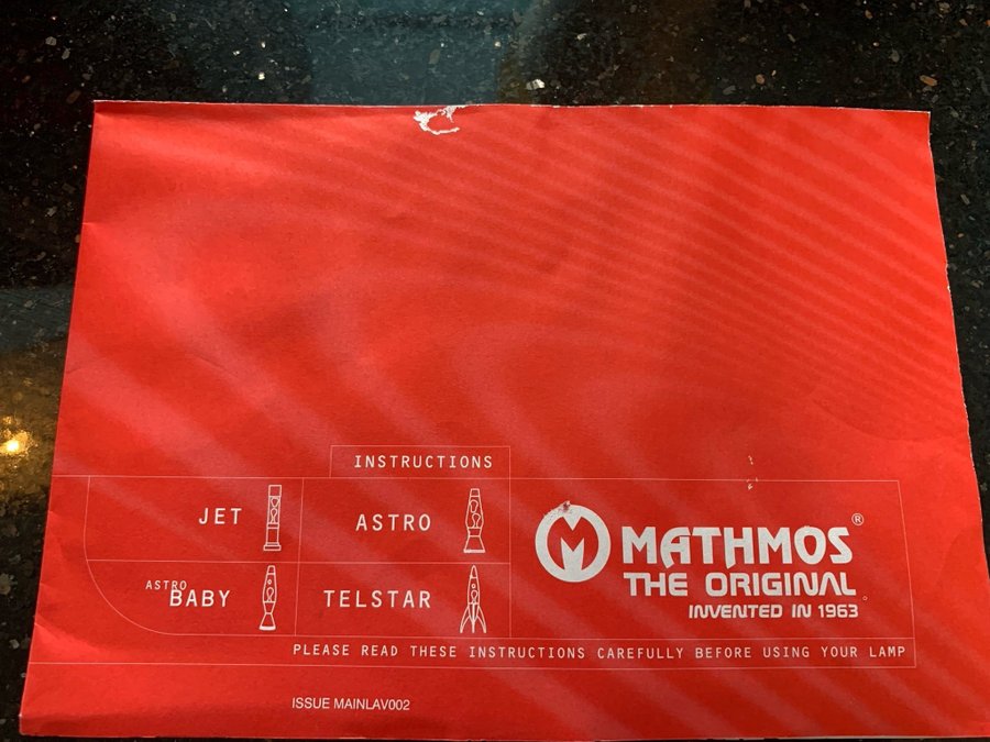 Original MATHMOS Lava Lampa - Astro Med box  booklet Retro 90-tal