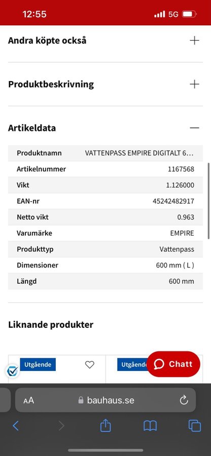 VATTENPASS EMPIRE DIGITALT 600MM Leverans till: 3