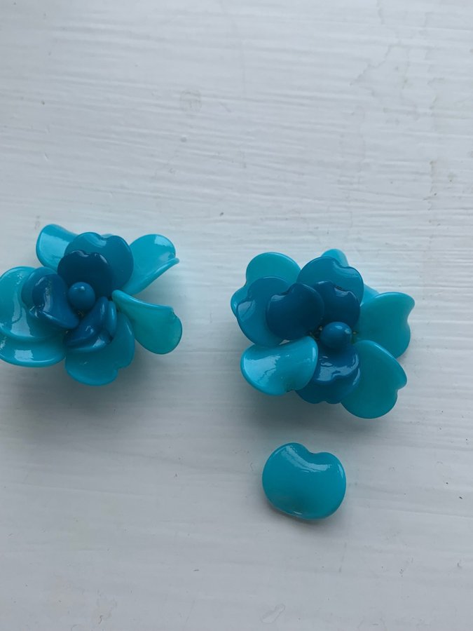 Blå Retro Clips-Örhängen - Vintage Clip-ons blommor