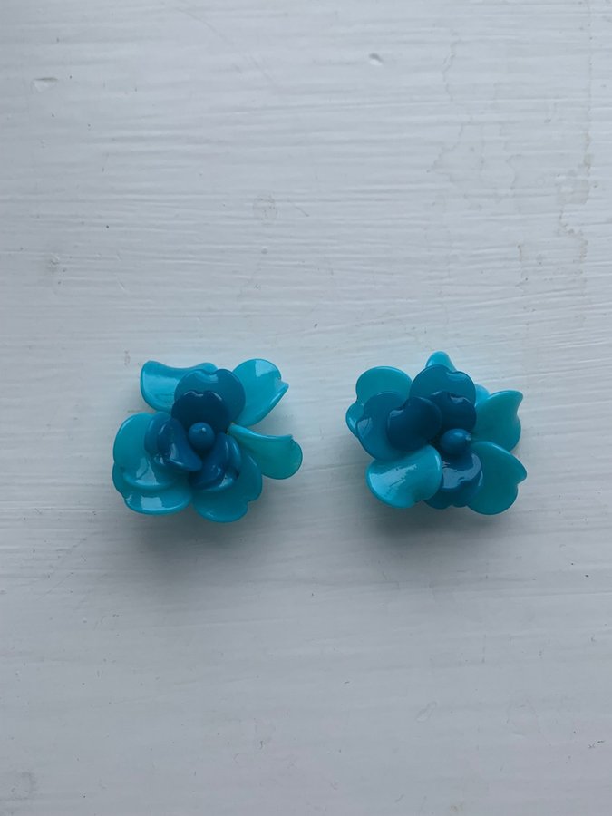 Blå Retro Clips-Örhängen - Vintage Clip-ons blommor