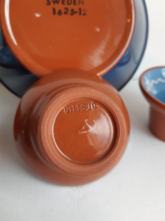 Nittsjö Keramik Sweden: 3 st äggkoppar med skål