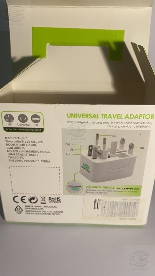 NYTT Universal reseadapter – vit • För hela världen (150+ länder) •10 A / 1000W