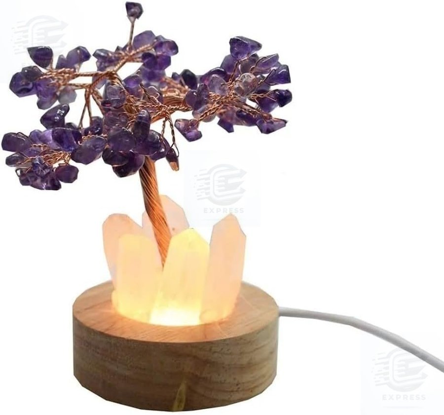 NYTT Ametist kristall bonsai träd lampa • USB • 13 cm • För meditation och sömn