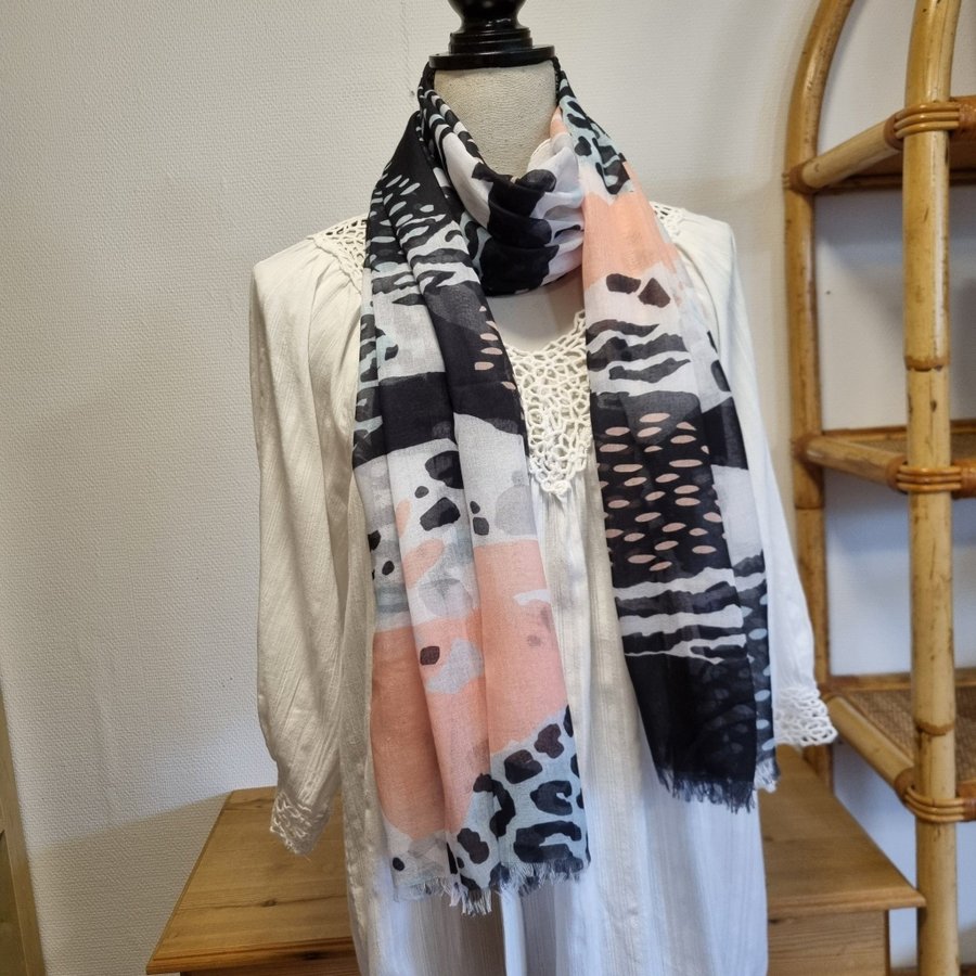 Scarf Designers svart rosa beige och vit halsduk