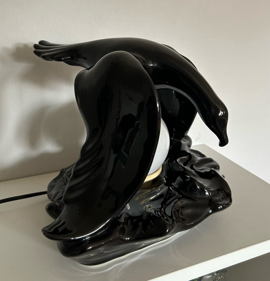 Vintage bordslampa fågel svart keramik Art deco - stil utmärkt skick!
