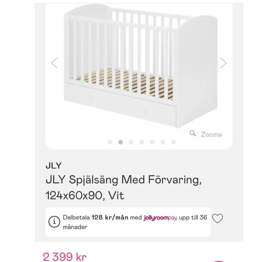 Paket värde 3096kr: Spjälsäng m förvaring  tillbehör! Passa på!