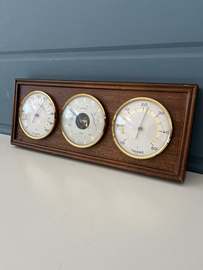 Väderstation barometer trä mässing Gischard Germany 1960-/1970-tal