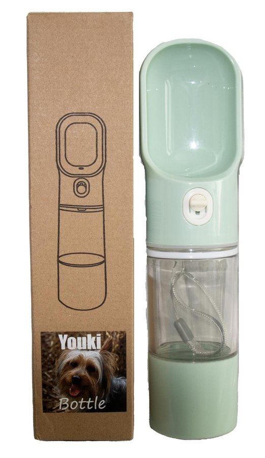 NY Hundflaska 2-i-1 läckagesäker vatten/matdispenser 200ml| Grön | Nypris 239kr