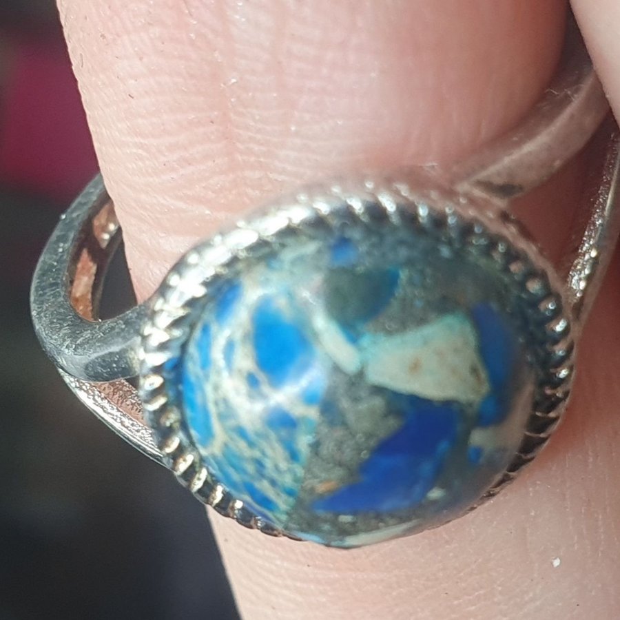 Äkta silver 925 ring med blå sten