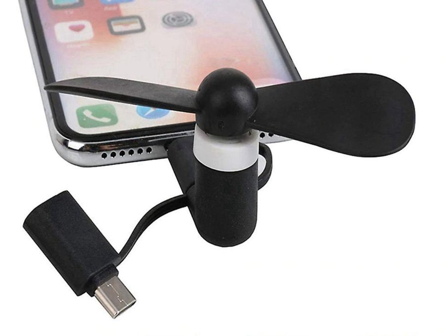 Mobil mini fläkt passar till Apple Android och USB-C  Ljudlös batterisparande