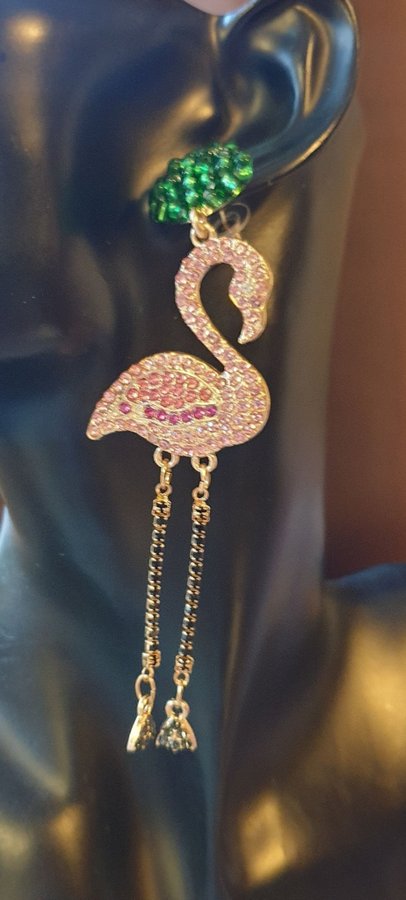 Örhängen - Stora Flamingo i Rosa och grönt