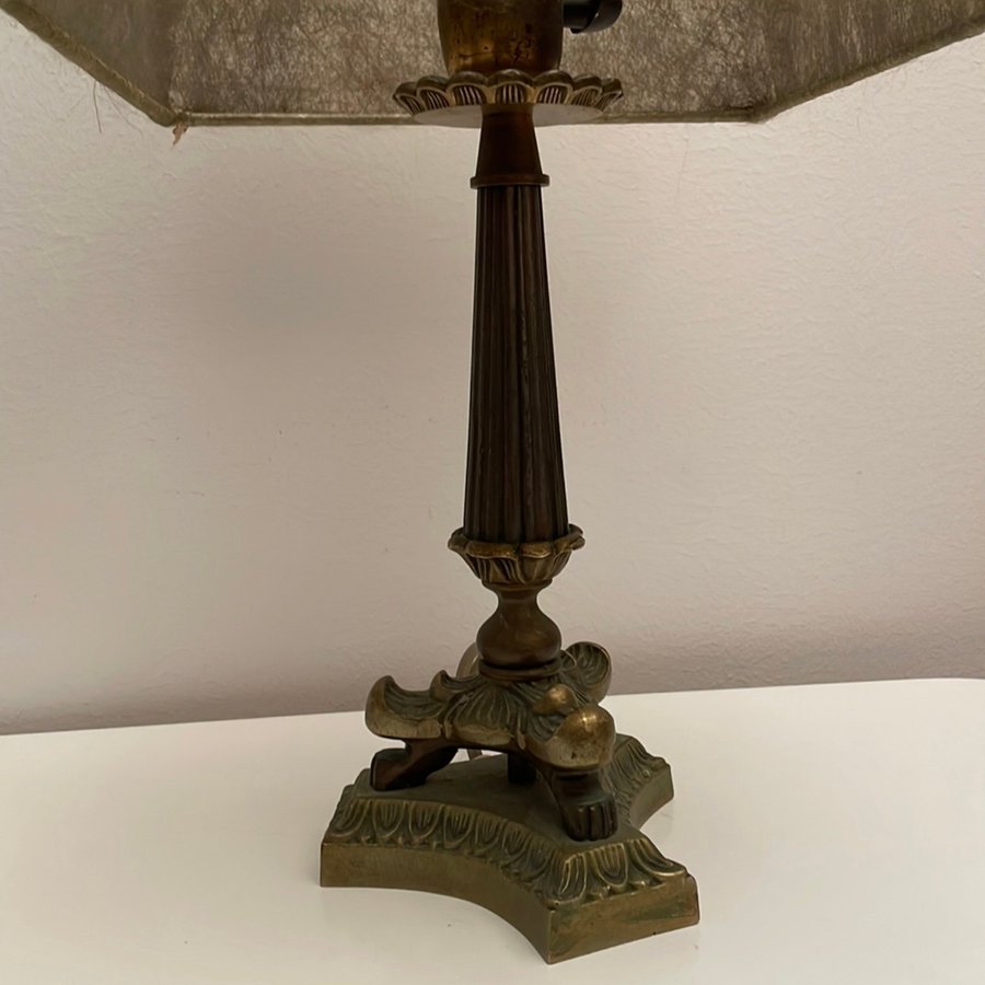 Vintage Bordslampa Empirstil Mässing 1900-tal med Lampskärm